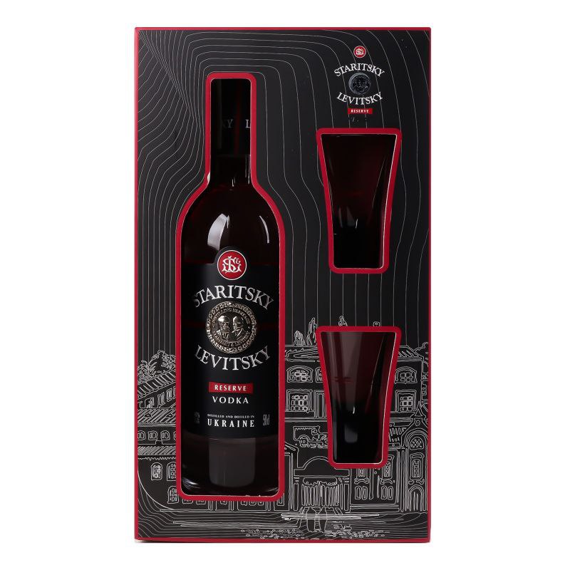 Горілка Staritsky & Levitsky Reserve 40% 0.5 л + 2 чарки
